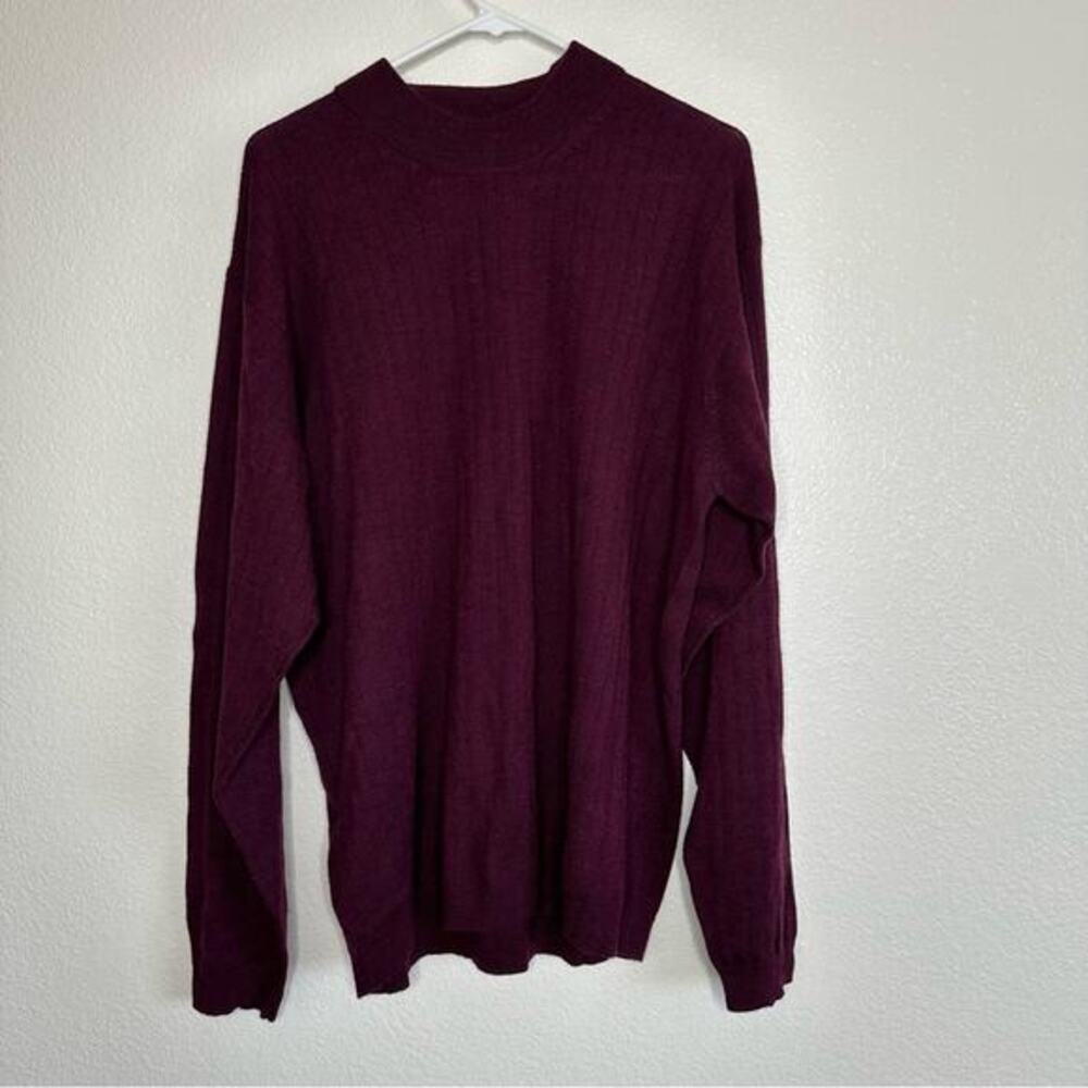 Consensus Extra Fine Merino Wool Plum Mock Neck Pullover Sweater‎ XL TALL